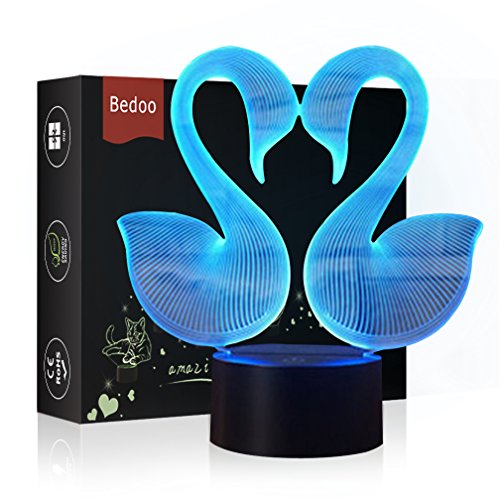 HeXie LED Nacht Lichter 3D Illusion Nachttisch Lampe 7 Farben ändern Schlafen Beleuchtung Smart Touch Button Nette Geschenk Warming präsentieren kreative Dekoration ideale Kunst Handwerk (Gans)