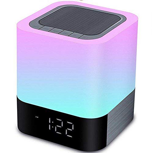 Hetyre- Nachtlicht Bluetooth-Lautsprecher, Touch Sensor Nachttisch Lampe warmes Licht und Farbwechsel Wecker, MP3-Player, USB, AUX, 4000 mAh Akku, Beste Geschenk für Kinder, Party, Schlafzimmer, Outdoor.