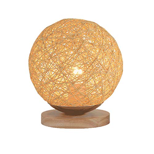 JIAHONG Creative Runde Hanf Ball LED Tischleuchte, handgewebte natürliche Rattan Handwerk hochwertige Nachttisch Beleuchtung dekorative Tischlampe ( Size : 22cm )