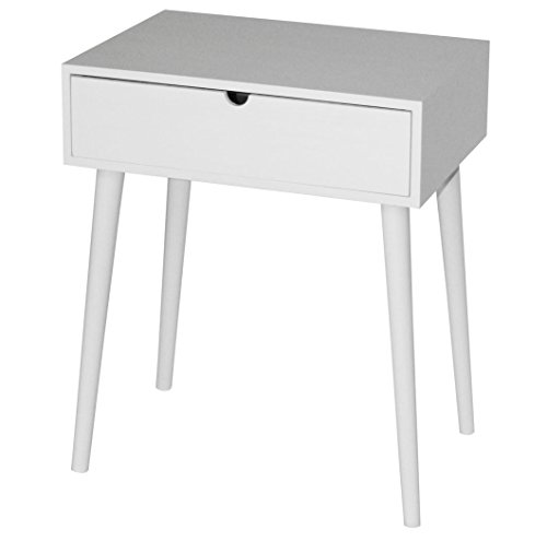 KMH, Beistelltisch/Nachttisch Mango weiß mit Schublade in Modernem, skandinavischem Design (#800074)