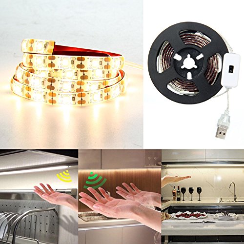 KOBWA Geste Sensor Light, USB-Powered LED-Streifen mit Bewegungsmelder für Schlafzimmer Schrank, Treppen, Nachttisch, Flur, WC, 3,28 FT, 6000 K