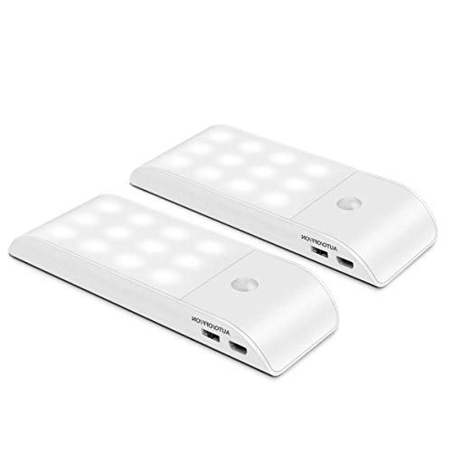 LED Bewegungsmelder, Jirvyuk 2 Pack LED Nachtlicht mit Bewegungsmelder USB Rechargeable [12 LEDs] mit Stick-On Magnetstreifen für Schlafzimmer Küche Treppe Gang Garderobe Nachttisch Garderobe