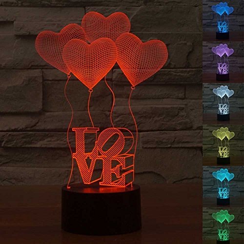 LED Nachtlicht,KINGCOO Magical 3D Visualisierung Amazing Optische Täuschung Touch Control Light 7 Farben ändern Schreibtischlampen für Kinderzimmer Home Decoration Best Geschenk (Love)