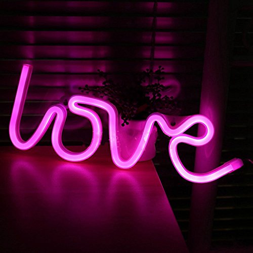 LED Neon Nachtlicht, Wandleuchte Neon Dekoration Lampe Leuchte mit Batterie Box und USB für Wohnzimmer Schlafzimmer Hochzeit Geburtstaggeschenk (LOVE)