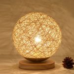 LED Tischlampe Nachttisch Lampe, Kreativ Deko Lampen/Persönlichkeit USB Rattankugel Schlafzimmer Lichter,Wood