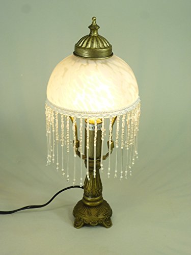 LED Tischleuchte Landhausstil Weide messing-antik Glasschirm, inklusive LED Leuchtmittel E14-2Watt Lampe