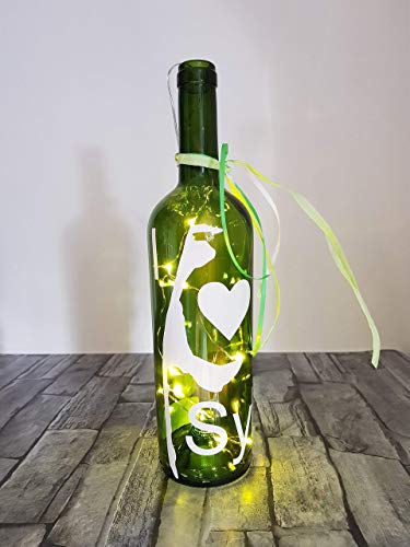 Lichterflasche"I love Sylt" mit Sylt-Silhouette, batteriebetriebenen LED-Lichterkorken