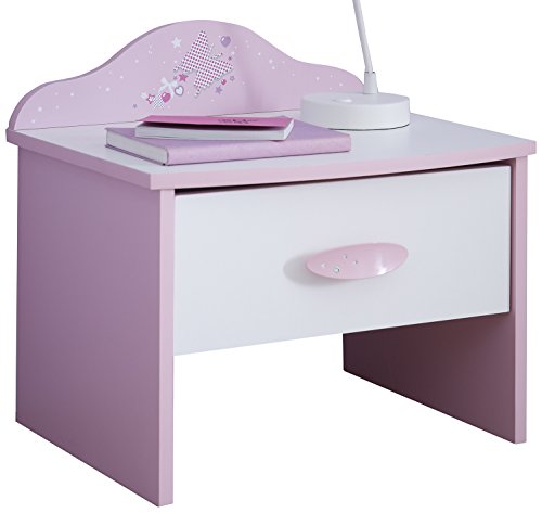 Nachttisch, Nachtkommode, Beistellschrank,Kommode Papillon rosa-weiß 1 Schublade