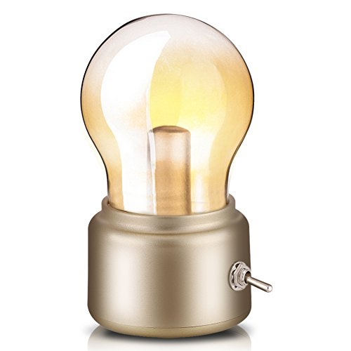Retro Birne Lampe USB wiederaufladbare LED Nachtlicht Mini Nachttisch Schreibtischlampe Energiesparende 0026 elegante für Schlafzimmer Nachttisch Beleuchtung(Gold)
