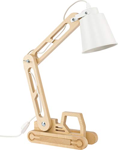 Schreibtischlampe Holz Kinderlampe Leselampe E27 Retro Design für Schreibtisch und Nachttisch regulierbar LED-Leuchtmittel, Weiß Kinder Jungen Mädchen 6W Tischlampe verstellbar (Lift 2993)