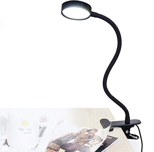 Schreibtischlampe Klemmlampe Leselampe LED Buch 3W Tischlampe Tageslicht & Warmweiß Bettleuchte Einstellbar mit USB-Kabel (Kein Adapter) Schwarz
