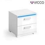 Vicco Nachtschrank PICOT weiß hochglanz 2er Set LED Nachttisch Kommode Schrank Schlafzimmer Schublade