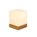 WSHFOR Dimmbar Würfel Glas Modern Holztisch tischlampe Weiß mit E27 Nachttisch lesen LED Holz Schreibtischlampe