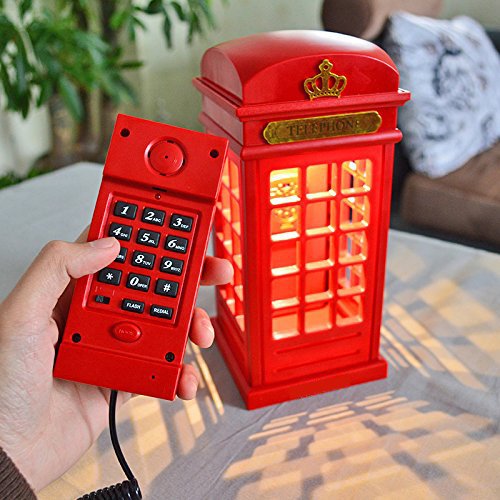 Winterworm Two in One mit Festnetz Telefon mit USB Ladekabel London Red Telephone Booth Nachttisch Lampe LED Touch dimmbar Nachtlicht London Souvenir Home Decor