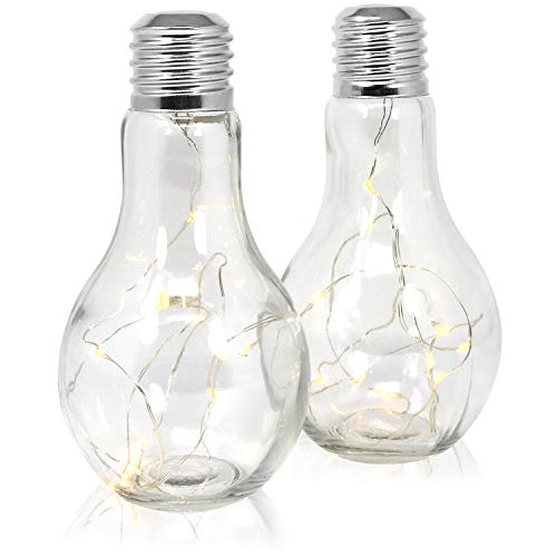 com-four® 2X Deko Glas-Glühbirne mit 10 LEDs, batteriebetriebene LED Lampe, kabellose LED Deko Tisch-Leuchte, ca. 18,5 x 9 cm (02 Stück - Glühbirne)