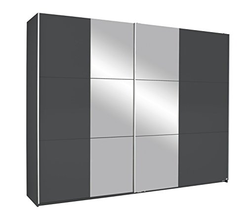 Rauch Kronach Schwebetürenschrank mit Spiegel 2-türig, Grau-Metallic Nachbildung, BxHxT 261x210x59 cm